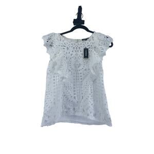 NWT Express Crochet Sleeveless Top Medium White Lined Boho Beach Ruffles
